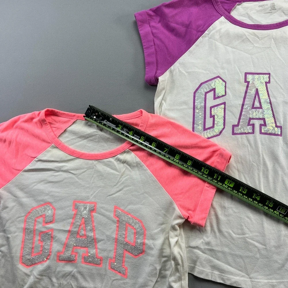 Set Of 2 Gap T Shirt Girls 2XL Multicolor Embellished Sequin Logo Raglan Sleeve